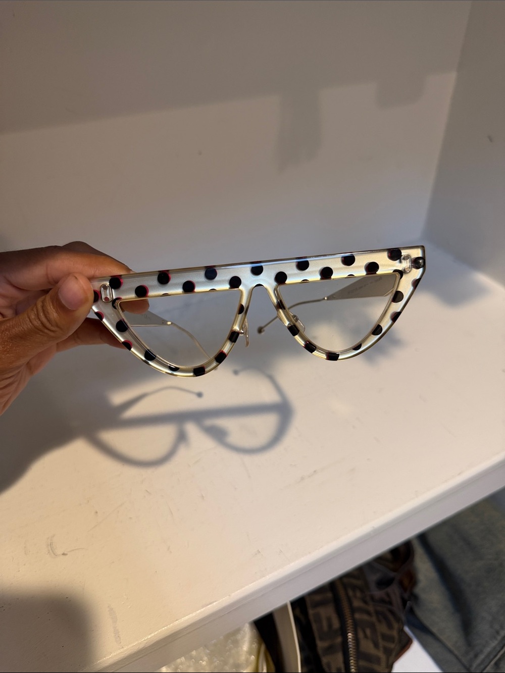 Fendi Polka Dot Cat-Eye Glasses in Translucent Gray with Black Dots